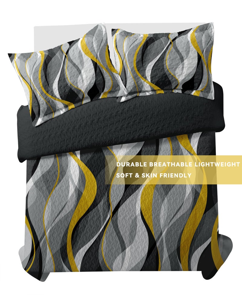 weesire Classic Line Pattern Bedding Quilt King Size Modern Grey Yellow and White Stripe Quilt with 2 Shams  Gray and Yellow Comforter Sets Lightweight Breathable Bedspreads Coverlet  96''x106'' - Image 5